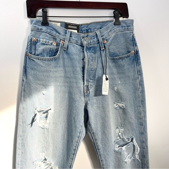 New Levis Premium 501 High Waist 100% Cotton Straight Leg Distressed Jeans 27 - Picture 6 of 16